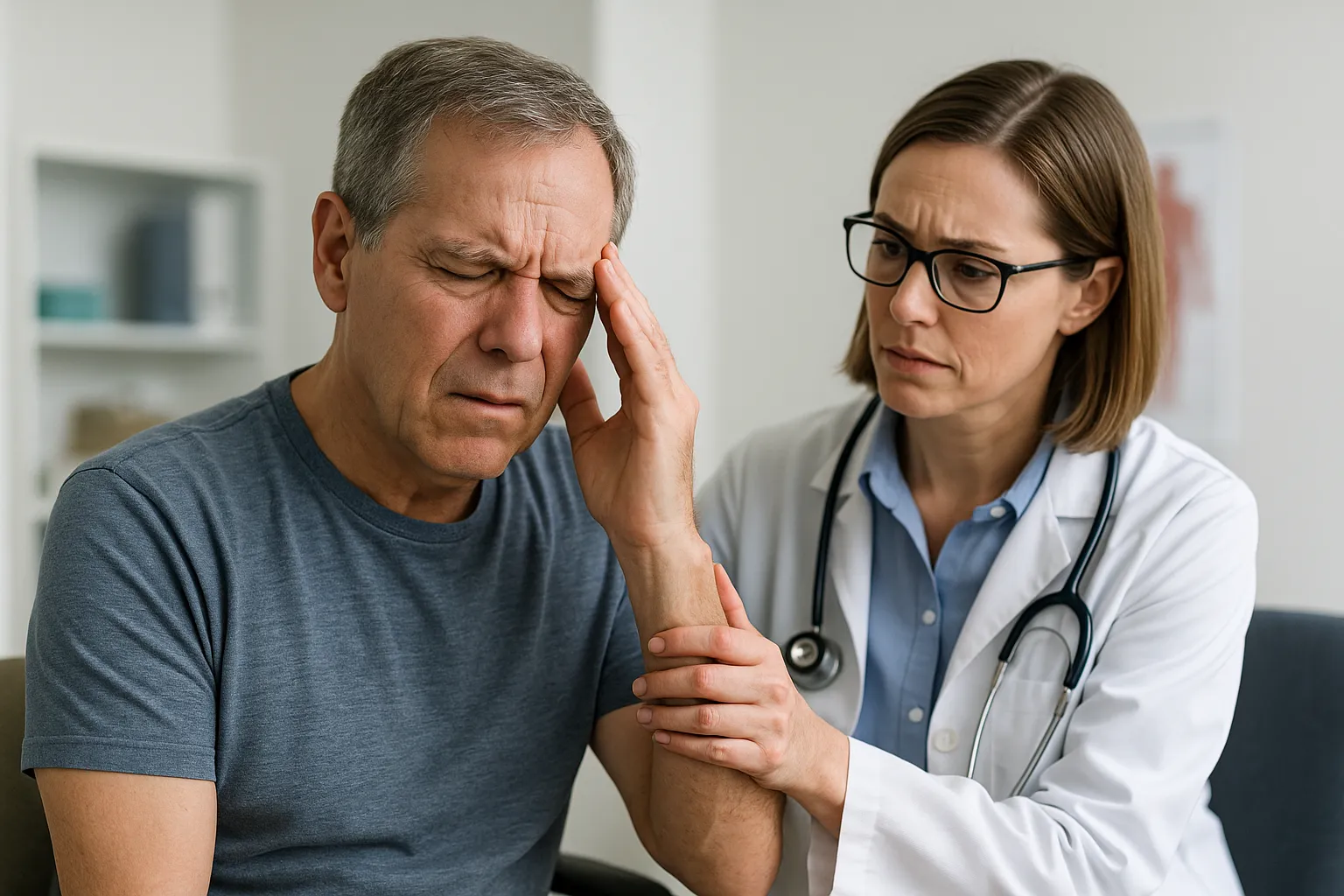 Мужчина с головной болью и симптомами транзиторной ишемической атаки у врача
