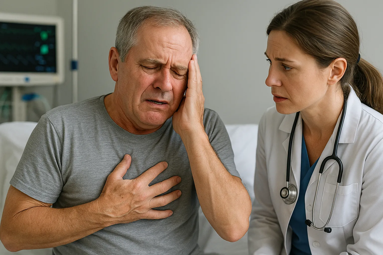 Пациент с полиневропатией, врач проверяет рефлексы молоточком